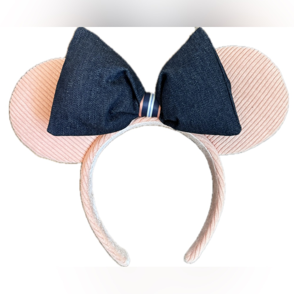 Disney Parks Minnie Mouse Ears Headband Pink Corduroy and Denim Bow